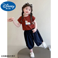 迪士尼寶寶女小童夏季短袖套裝2025新款女寶寶洋氣時(shí)髦夏裝小女孩韓范兩件套 純棉上衣 單上衣(沒有包包) 110 建議100-110cm2-3歲 建議身