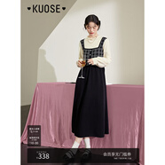闊色（kuose）黑色小香風(fēng)針織長(zhǎng)袖連衣裙女秋冬季穿搭新款毛衣裙長(zhǎng)裙子 黑色8007 S