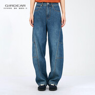 哥弟（GIRDEAR）新款百搭高腰休閑復(fù)古寬松時尚彎刀褲牛仔褲110040 牛仔藍(lán) S (2碼)