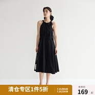 獨束微胖MM大碼女裝法式氣質(zhì)感高腰顯瘦A擺掛脖吊帶連衣裙 黑天鵝連衣裙 4XL (尺碼：6) (尺碼：6)