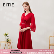 愛(ài)特愛(ài)（EITIE）新年紅品飄逸網(wǎng)紗拼接收腰V領(lǐng)禮服連衣裙紅色優(yōu)雅春季新款6977611 紅蔓61 L 165