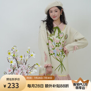 兩三事毛衣裙2024秋冬新款設計感寬松拼色長袖針織連衣裙花事浪漫 花色  S