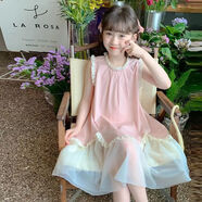 迷你巴拉（minibala）女童連衣裙夏裝2025新款洋氣時(shí)髦無袖裙子兒童夏季女孩大童公主裙 120 _建議身高110