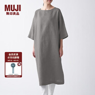 無(wú)印良品 MUJI 女式 法國(guó)亞麻水洗 七分袖連衣裙 412688 BCL06C1S 卡其米色 M