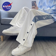 NASA BASE休閑褲男夏季薄款chic歐美風(fēng)排扣拼接直筒寬松闊腿運(yùn)動(dòng)學(xué)生褲子男 白色 2XL 【建議130-150斤】