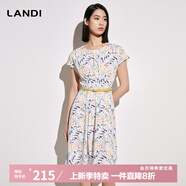 藍地（LANDI）不對稱(chēng)下擺圓領(lǐng)印花系帶連衣裙女夏季新款短袖裙子無(wú)腰帶 花色 M
