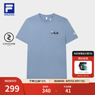 FILA官方男子短袖T恤夏季簡(jiǎn)約圓領(lǐng)運(yùn)動(dòng)男裝上衣休閑針織套頭衫 鐵漆藍(lán)-DB L 175/96A