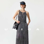 UNICA/星夜璀璨流光_韓國(guó)進(jìn)口壓褶顯瘦掛脖吊帶長(zhǎng)款連衣裙 【流光人魚灰】裙子 韓國(guó)進(jìn)口 XS 【現(xiàn)貨48小時(shí)發(fā)】