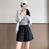 以純（YISHion）白色冰絲山本短褲女夏季2025新款外穿休閑寬松大碼胖mm五分運動(dòng)褲 黑色 2XL 適合(145-160斤)