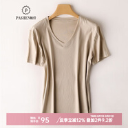 帕什 短袖女25夏季新款T恤V領(lǐng)上衣14色可選100%絲光棉打底 NF-V 米駝色V領(lǐng) M