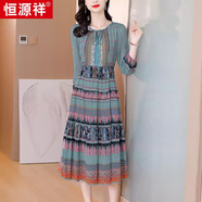 恒源祥廣州十三行仿真絲連衣裙子女裝高端大氣2025新款今年流行裙子 花色 M 【85-109斤】