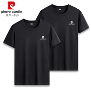皮爾卡丹【兩件裝】T恤男夏季純色圓領(lǐng)套頭衫短袖男士潮牌彈力冰絲速干薄 黑色+黑色 3XL