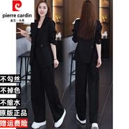 皮爾卡丹（pierre cardin）早春休閑西服套裝女2025春秋季新款韓版職業(yè)西裝外套闊腿褲兩件套 黑色/外套+褲子 寬松版 L 【115-125斤】