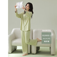 依蔻蘭蒂【抗菌棉】A類防螨抑菌睡衣女春秋季純棉情侶睡衣男士家居服套裝 【微絨棉】女款-嫩芽黃 均碼 XXL【A類抗菌新疆棉】