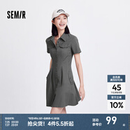 森馬（Semir）連衣裙女商場(chǎng)同款收腰襯衫裙復(fù)古2024夏季美拉德純色短裙 灰色調(diào)00422 L