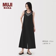 無印良品（MUJI）女式 易干彈力泡泡紗連體褲女士褲子闊腿褲25年夏季 女裝 黑色 S (155/80A)