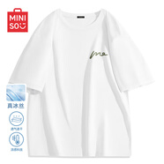 名創(chuàng)優(yōu)品（MINISO）【4.0冰氧吧】短袖T恤男夏季冰絲抗皺速干半袖體恤男士純色上衣服 【天然涼感降溫】白色(m圓滑線條胸標(biāo)) M 170(升級冰感面料)