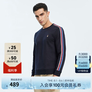 Hush Puppies暇步士男裝春季撞色休閑圓領(lǐng)長(zhǎng)袖T恤 085深藍(lán)2 L