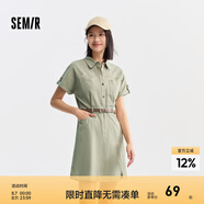 森馬（Semir）連衣裙女氣質(zhì)工裝裙子夏天女裝24夏純棉polo領(lǐng)短裙 土灰綠40901 M