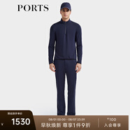 PORTS寶姿男裝2025春夏新品萊賽爾混紡半拉鏈織帶長(cháng)袖立領(lǐng)T恤 藏青色 S