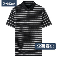 金利來（Goldlion）男裝條紋短袖t恤男士款夏季透氣商務休閑體恤衫 黑底白條-99 2XL