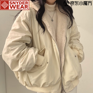 SNYDER WEAR韓國加絨加厚兩面穿羊羔毛棉服女裝外套冬季新款拉鏈連帽棉衣上衣 米白色 XL （115-130斤）