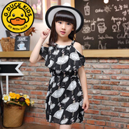 G.duck童裝女童連衣裙2024夏裝新款兒童雪紡吊帶裙子女孩韓版公主裙秋季 雪紡裙 美女黑色 110 100CM身高選