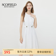 SCOFIELD通勤圓領(lǐng)無袖褶皺連衣裙優(yōu)雅收腰喇叭裙女裝夏季新款 象牙白色 L 170