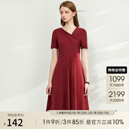 AMII法式赫本風(fēng)氣質(zhì)黑色連衣裙女年新款V領(lǐng)a字裙修身裙子 酒紅 M (160)