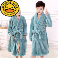 G.duck童裝兒童睡袍男童女童秋冬季法蘭絨睡袍珊瑚絨家居服加厚款浴袍 青綠色無(wú)帽 170 170 L碼身高160-170cm