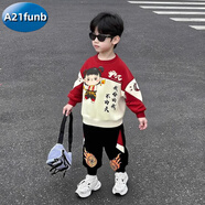 A 21 FUNB女童春裝套裝2025新款兒童洋氣時(shí)髦哪吒衛衣套裝女寶寶春秋兩件套 酒紅色 哪吒風(fēng)火輪套裝(男童) 90 身高76-86厘米