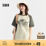 森馬短袖T恤女中長款寬松插肩袖夏季字母套頭衫復(fù)古107424100007