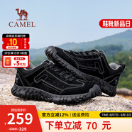 駱駝（CAMEL）登山鞋男防滑舒適戶外徒步運(yùn)動(dòng)休閑鞋男女新款透氣男士復(fù)古鞋子 G15A370083  黑色（皮面款） 40