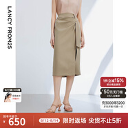 朗姿法式夏季高腰顯瘦半身裙氣質(zhì)長(cháng)款直筒包臀裙新款裙子女 深米色 2XL