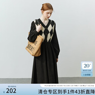 FANSILANEN范思藍(lán)恩22FS4178長(zhǎng)袖內(nèi)搭針織連衣裙女秋冬V領(lǐng)毛衣裙中長(zhǎng)款過膝 黑色 M