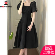 AEMAPE裙子女裝2025春夏季新款初戀大擺長(zhǎng)裙時(shí)尚收腰提花連衣裙女 MX-7-3014_黑色 M