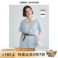 VEGA CHANG法式茶歇連衣裙女2025夏季新款高級(jí)感氣質(zhì)小個(gè)子顯瘦赫本風(fēng)長(zhǎng)裙子 baby藍(lán)（短款） M