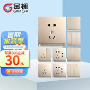 金杯（GOLD CUP） 金杯(GOLD CUP)開(kāi)關(guān)面板 S9家用墻壁式86型一開(kāi)五孔插座香檳金色  16A三極插座