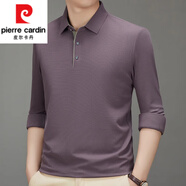 皮爾卡丹（pierre cardin）襯衫袖男士冰絲長(cháng)袖T恤新款中年爸爸春秋季帶領(lǐng)開(kāi)口袖POLO衫體恤 24733  紫色   M 165