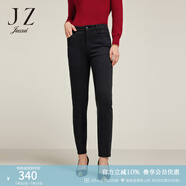 玖姿（JUZUI）通勤OL風(fēng)牛仔褲女裝冬款保暖加絨休閑小腳褲白色 素黑 L
