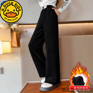 G.duck女童加絨褲子秋冬兒童燈芯絨闊腿褲女孩加厚休閑褲款湖州織里童裝 黑色(加絨) 150 cm