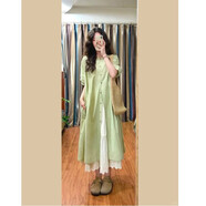 嫚奴婉大碼女裝休閑套裝法式新款夏季胖mm顯瘦遮肚子襯衫連衣裙兩件套 內搭白色半身裙 -單半身裙 L (建議100-120斤)