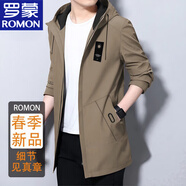 羅蒙（ROMON）高端中長款風衣外套男士韓版衣服春秋裝休閑時尚大碼中青年夾克男 駝色 XL 適合體重(115-130斤)