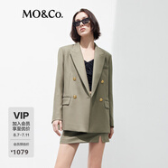 MO&Co.西裝春秋復古戧駁領(lǐng)墊肩廓形精紡休閑通勤外套女摩安珂 云英綠色-第1批 S 160
