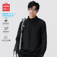 名創(chuàng)優(yōu)品（MINISO）長袖t恤男款秋季戶外防曬速干運動5A抗菌半拉鏈體恤衫 黑 XL