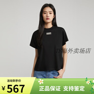 凱文克萊（Calvin Klein）CK Jeans夏季女士通勤休閑字母印花舒適純棉圓領(lǐng)短袖T恤J222178 BEH-太空黑 XS （推薦80-95斤）