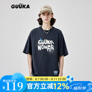 古由卡（GUUKA）xSANK嘻哈潮牌t恤男士短袖夏季情侶裝劉宇同款休閑寬松五分半截袖 深灰色 F7587 L