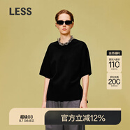 LESS春休閑簡約氣質(zhì)設(shè)計感前短后長質(zhì)感短袖套頭針織衫2O3310990 001本黑1 L