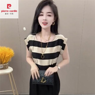 皮爾卡丹（PIERRE CARDIN）2025夏季新款百搭時尚條紋拼接連衣裙女感優(yōu)雅甜美收腰中長裙 黑色條紋拼接連衣裙 正版品質(zhì) 2XL 【建議135-145斤】
