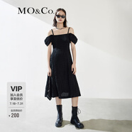 MO&Co.連衣裙夏小飛袖設(shè)計感小眾褶皺收腰法式露背綁帶茶歇裙摩安珂 黑色 M 165